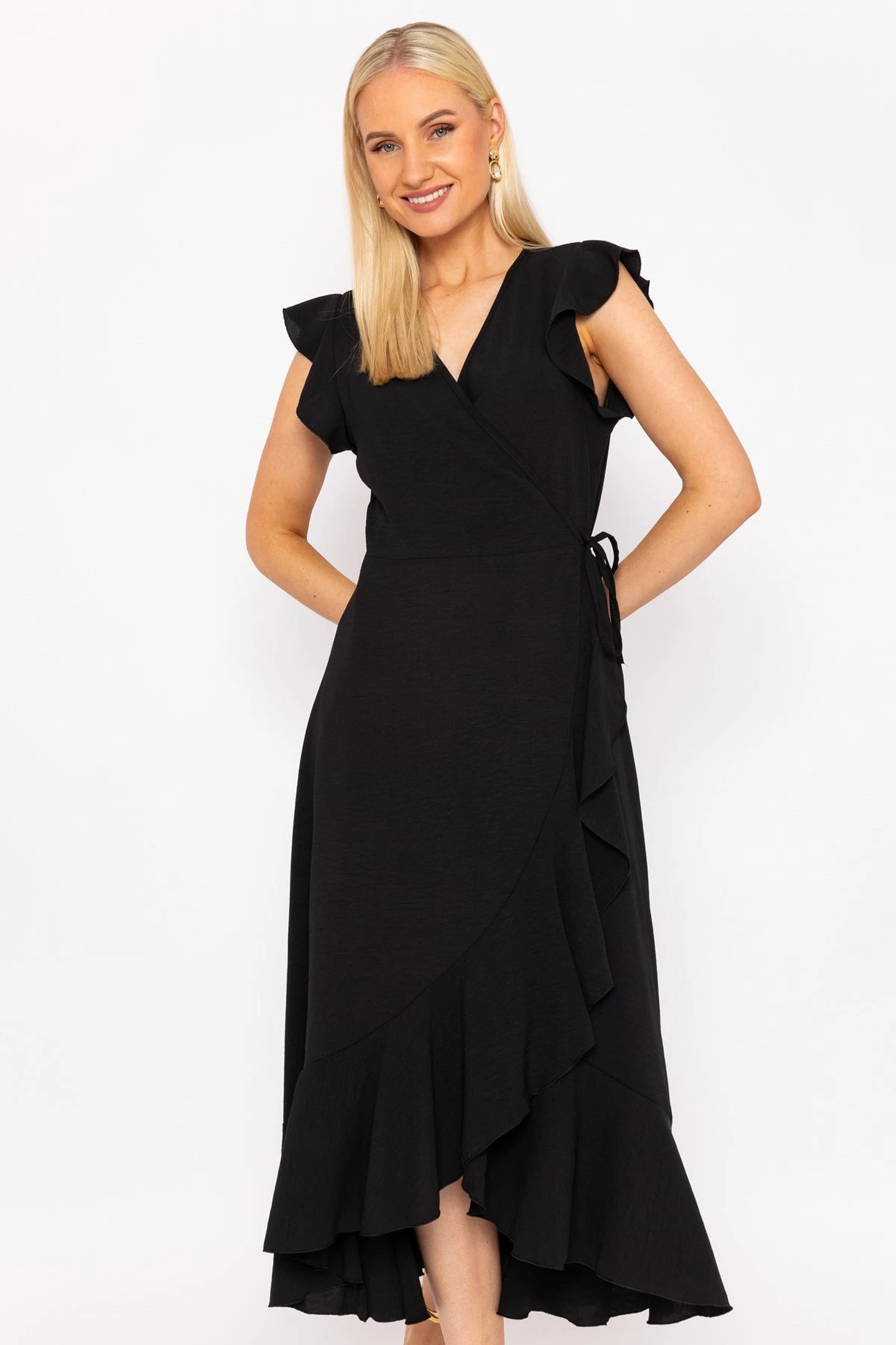 Nicole Midi Wrap Dress In Black 2 Nicole Midi Wrap Dress In Black