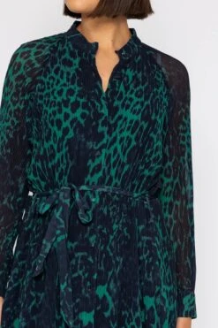 Pleated Midi Dress In Green Animal Print -Moda Ulla Shop carraig donn pleated midi dress in green animal print 612447