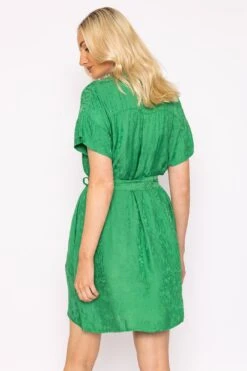 Satin Jacquard Dress In Green -Moda Ulla Shop carraig donn satin jacquard dress in green 623620