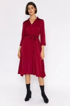 Satin V-Neck Dress In Burgundy -Moda Ulla Shop carraig donn satin v neck dress in burgundy 753607