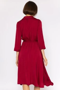 Satin V-Neck Dress In Burgundy -Moda Ulla Shop carraig donn satin v neck dress in burgundy 789983