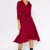 Satin V-Neck Dress In Burgundy -Moda Ulla Shop carraig donn satin v neck dress in burgundy 842311