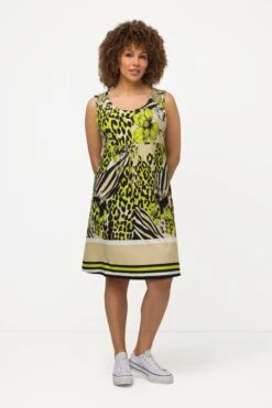 Ulla Popken Sleeveless Border Print Knee Length Dress
