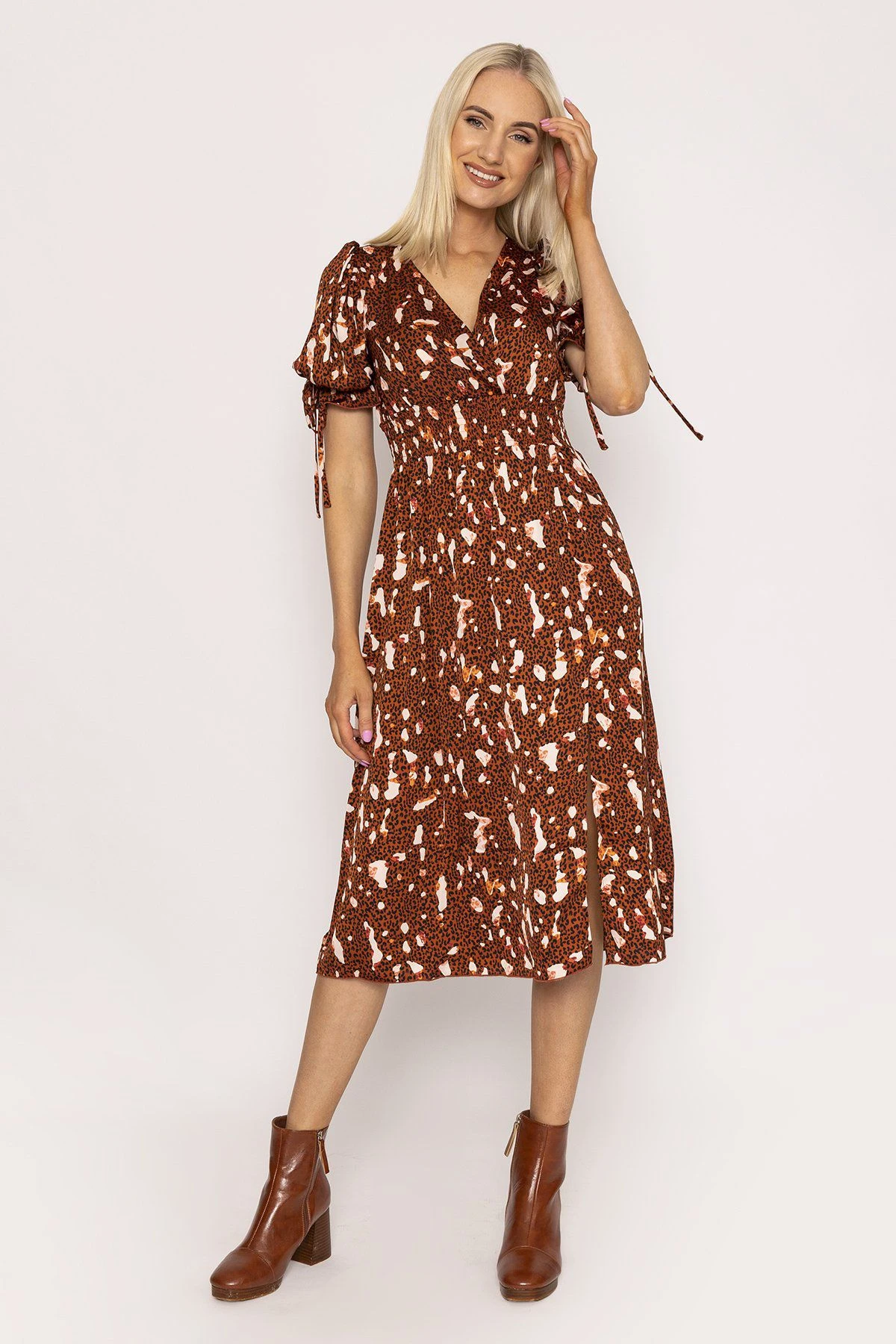 Little Mistress Wrap Midi Dress In Brown 4 Little Mistress Wrap Midi Dress In Brown - Image 2