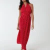 Polka Dot Halter Neck Maxi Dress -Moda Ulla Shop qed2587 red7217