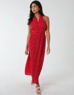 Polka Dot Halter Neck Maxi Dress