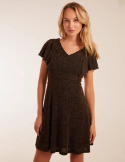 Lurex Flutter Sleeve Mini Dress -Moda Ulla Shop s231262 bronze 38651 c85ede5d 567a 42e5 a92c a8f05169f7b3