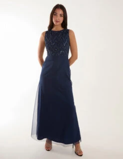 Embellished Maxi Dress -Moda Ulla Shop ss24100 navy 18573