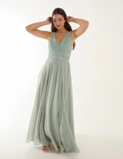Embellished V-Neck Maxi Dress 8 Embellished V-Neck Maxi Dress -Moda Ulla Shop ss24101 sage 18541